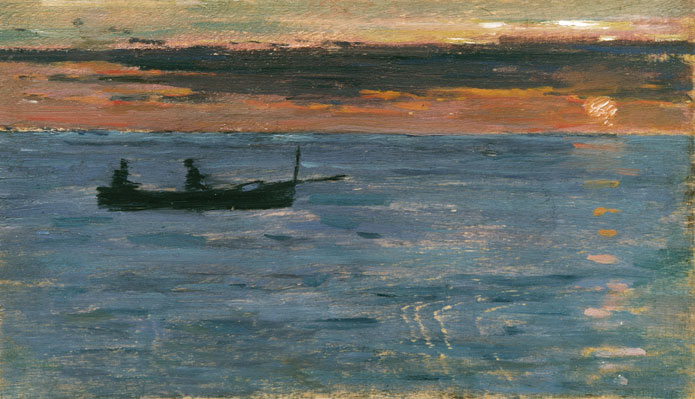 Fishing Boat at Sunset ~ Oils on Panel