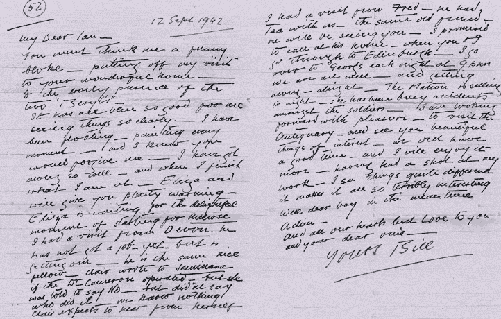 Letter from Bill Robson in 1942, after an operation 